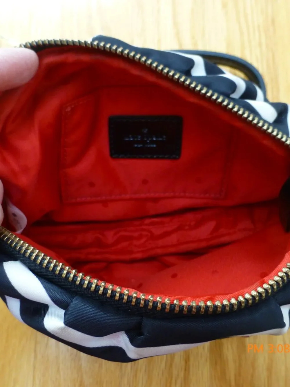 Kate Spade Black White Stripe Satin Crossbody Bag Silver Chain Strap Purse